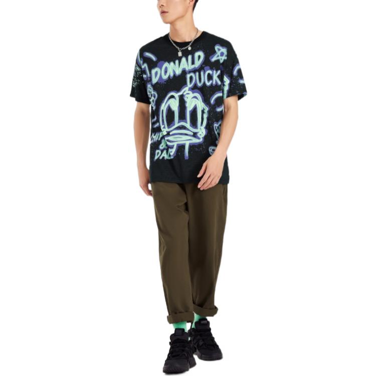 Li-Ning Casual Sports Mickey Letter Print Round Neck Short Sleeve T-Shirt Unisex Tops Black AHSS273-3