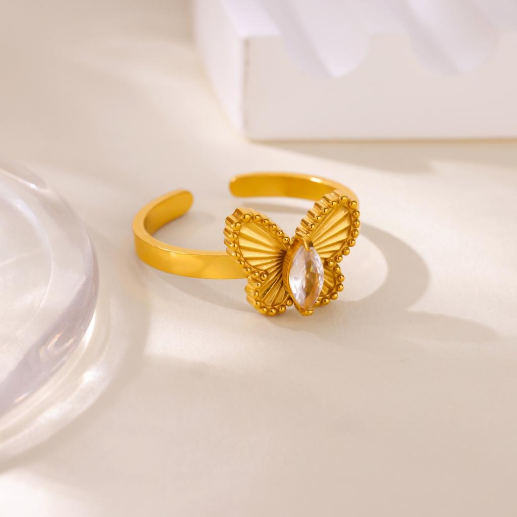 Dainty Four Leaf Clover Butterfly Stainless Steel Rings Gold Color Anti Fading Ring for Women Jewelry Wedding Accessories Gifts