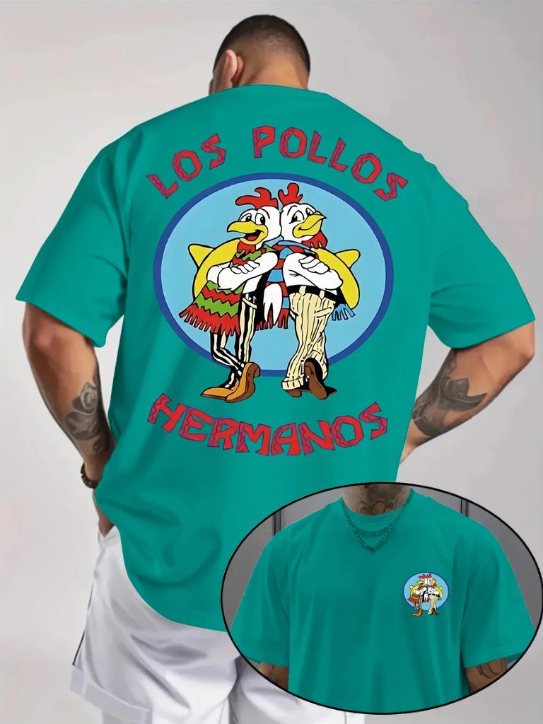 Unisexs Trendy Casual Crew Neck Tshirt Los Pollos Herunisexos Chicken Brothers Letter Pattern Print Short Sleeve Tshirt For Dai