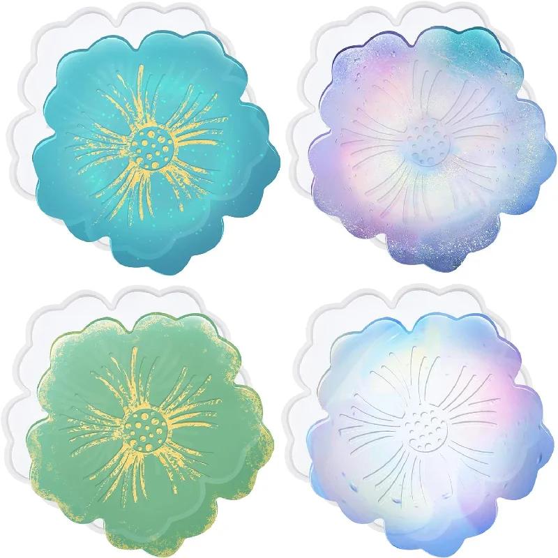DIY Flower Shape Coaster Mold Silicone Epoxy Resin Handmade Craft Mold for Fruit Dish Clay Plaster Casting Home Decor