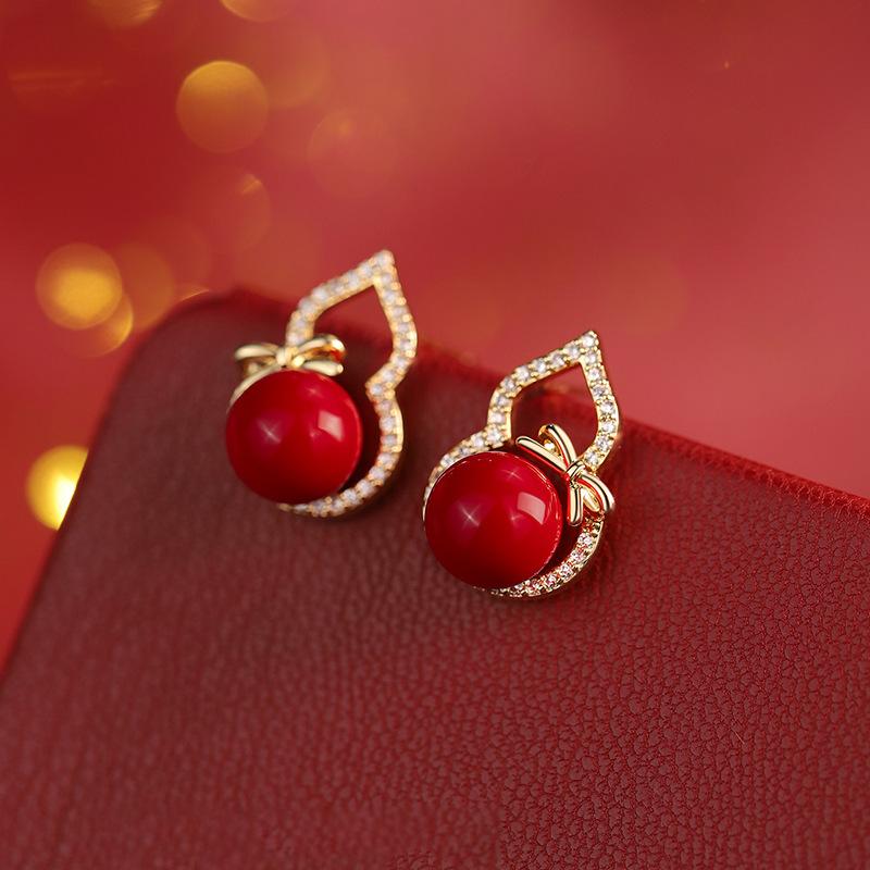 Silbernadel Zirkon Harz Kürbis Ohrstecker Neue Chinesische Retro Tägliches Pendeln Vielseitige Ohrringe Leichter Luxus Ohrringe