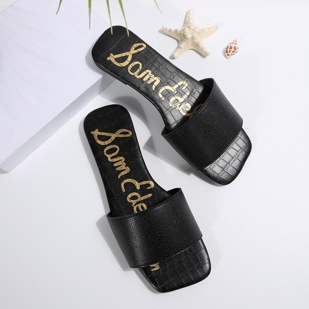 [Foreign Trade] 2025 Summer New Outer Wear Open-toed Black Flat-bottomed Slippers Pad with Letters Sandals Women