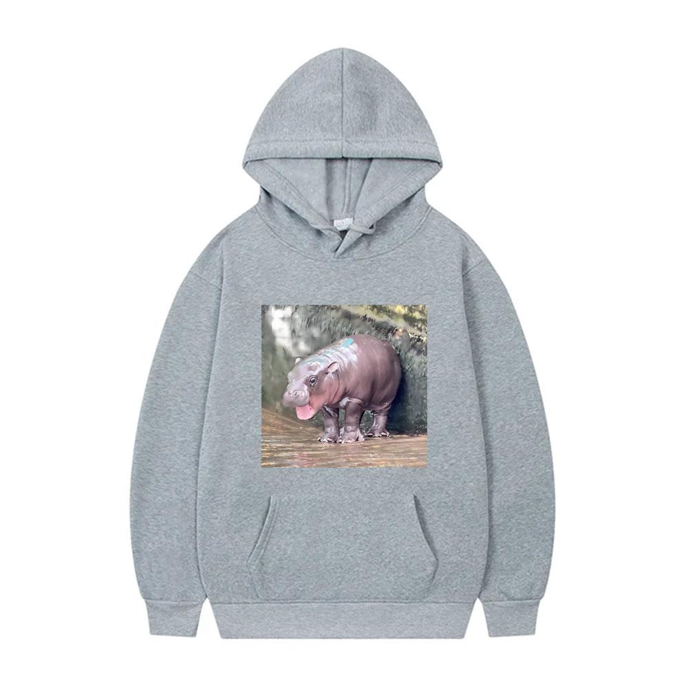 Moo Deng Funny Meme Tshirt Baby Hippo Graphic Hoodie Men Women Casual Hooded Sweatshirt Men's Oversized Fleece Cotton Hoodies