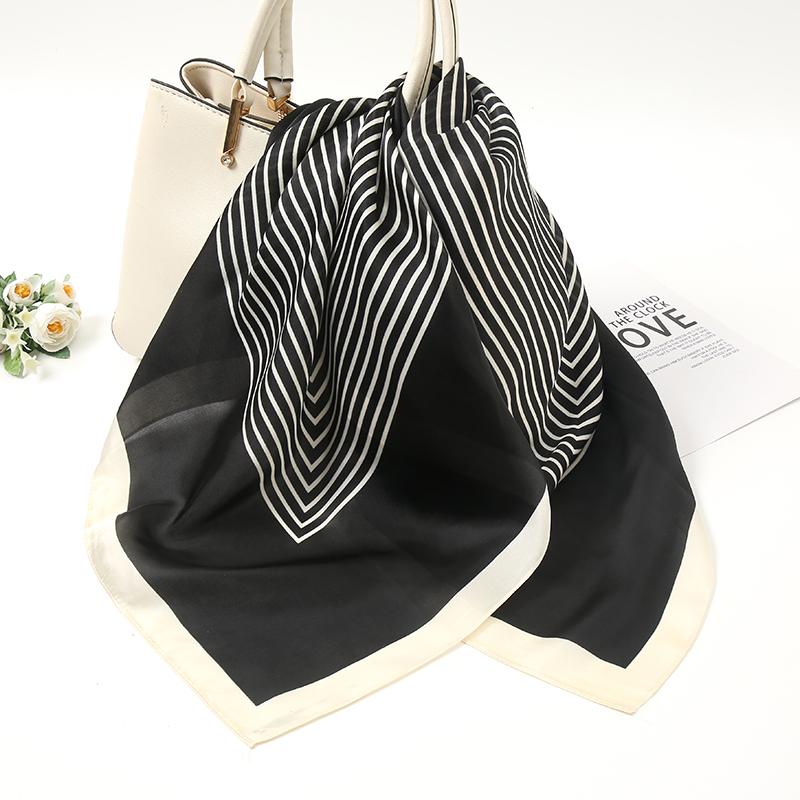 New Striped Printed Hijab Silk Satin Square Scarf Muslim Women Hijab Soft Bandana Headscarf Summer Thin Shawl Headband