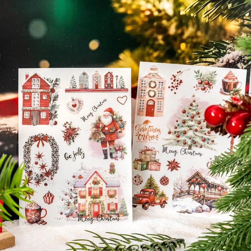 2pcs/Pack Pvc Stickers Christmas Party Creative Waterproof Adhesive DIY Hand Made Collage Junk Journal Scrapbook Supplies