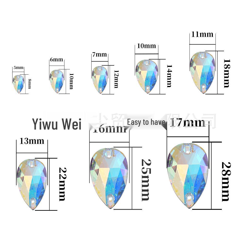 K9 Weichen Glass Teardrop Two-Hole Gemstone Drills for DIY - Irregular Colored AB Diamonds