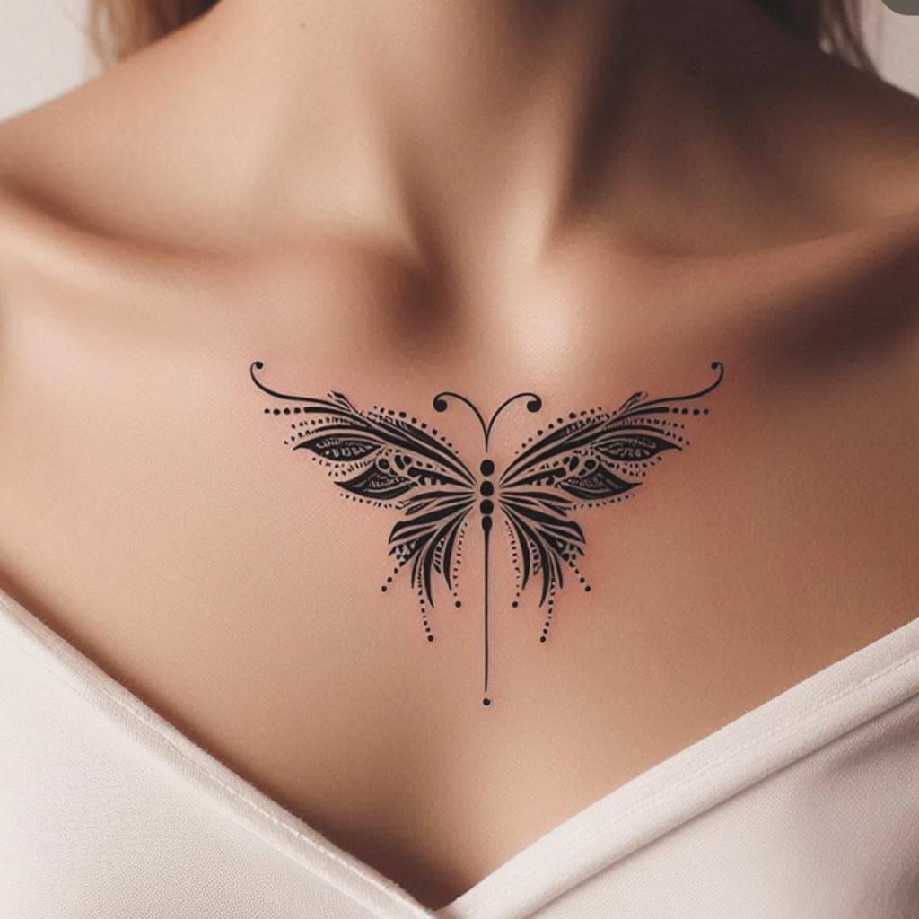 Schwarzer Schmetterling Tattoo Aufkleber Weibliche Brust Wasserdicht und Schweißfest Fortgeschrittener Sinn, Spice Girl Schlüsselbein Aufkleber
