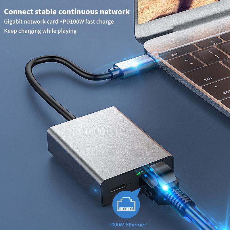 1000Mbps Type-C To Rj45 Internet Cable Plug And Play Usb To Ethernet Network Adapter Support Pd Charging For Mobile Phone/Tablet