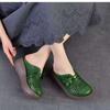 Summer Hollow Retro Soft Leather Half Slippers Women's 2025 Summer New Thick-soled Flower Outer Wear Bag Head Hole Slippers