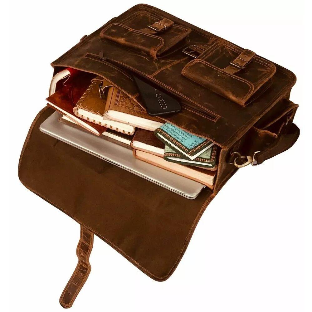 Herren 18" Retro Büffelleder Laptop Messenger Bag Büro Aktentasche