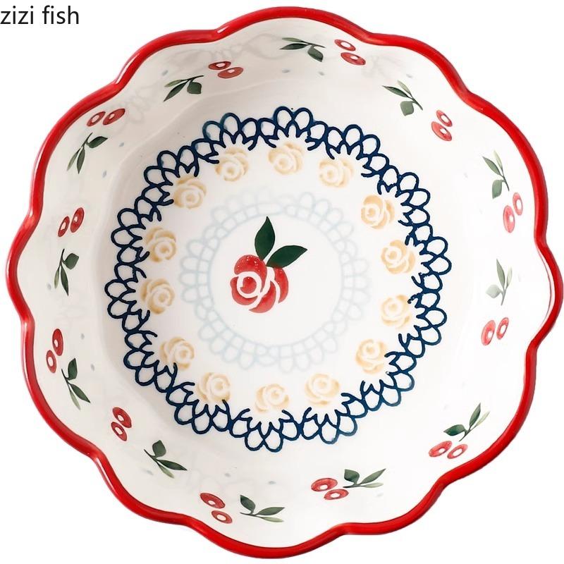 Wiśniowa ceramiczna miska retro miska na warzywa sałatkowa miska na owoce miseczki na jajka na parze miseczki na deser przekąski restauracyjna ceramiczna zastawa stołowa