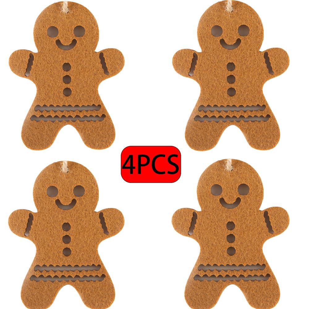 4 STÜCKE Weihnachten Filz Ornamente Hängende Dekorationen - Lebkuchenmann/Weihnachtsbaum/Stern/Glocke für Feiertags-Weihnachtsdekoration