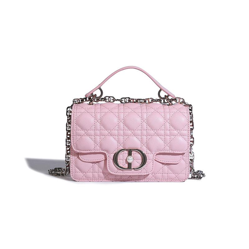 Niche Pink Quilted Small Square Bag for Women 2024 New High-End Fashion Handbag Chain Shoulder Crossbody Bag