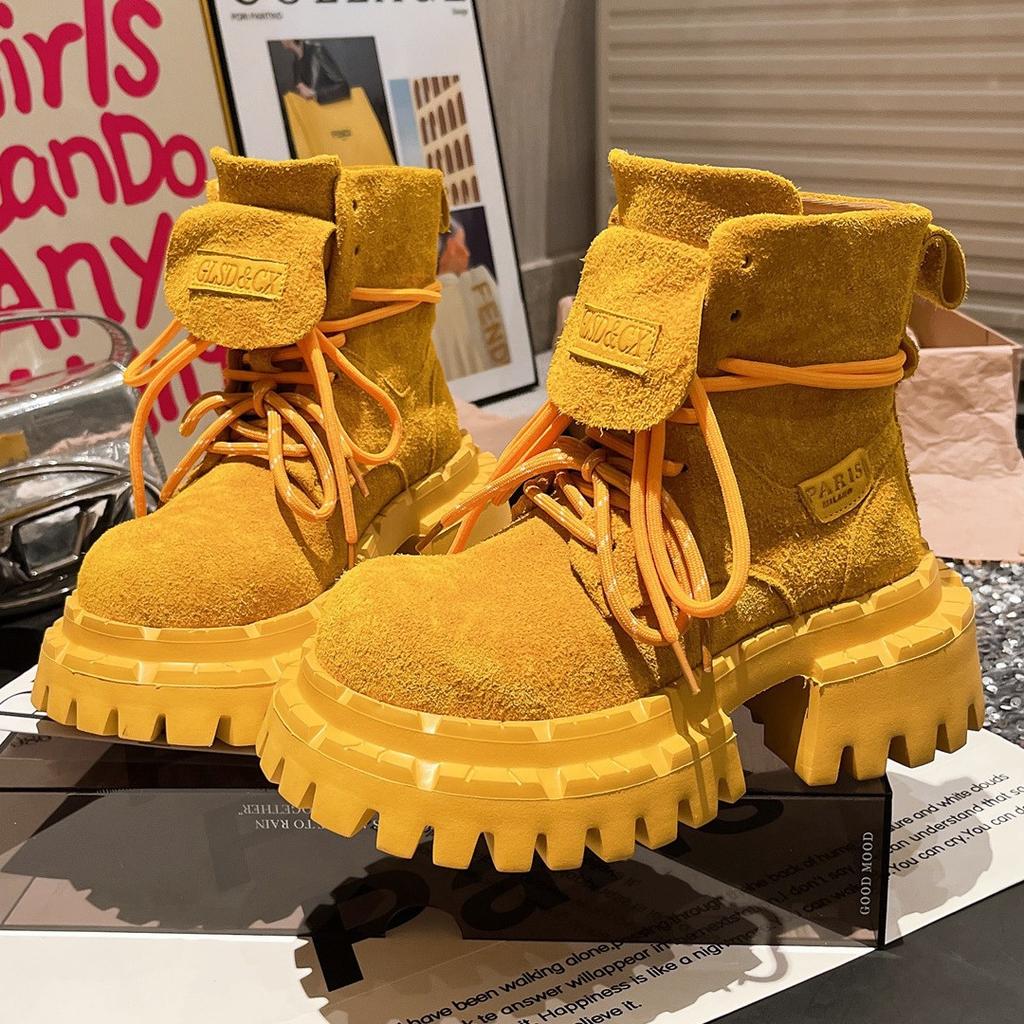 Martin Boots Big Head Matte Leather Candy Color Lapel Locomotive Boots Short Boots Handsome Tooling Babes Flats Women's Shoes