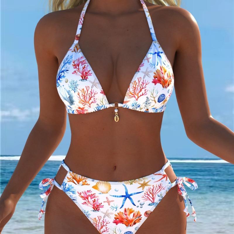 2026 Neuer Badeanzug Europäisch und Amerikanisch Sexy High-Waist Dreieckiger Split Badeanzug Träger Dreiteiliger Bedruckter Bikini
