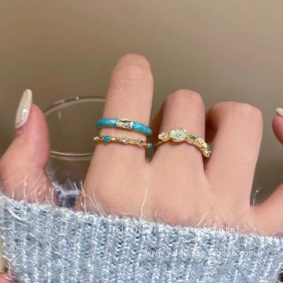 Dripping Oil Zircon Flower Square Opening Ring Fresh and Sweet Niche Fashion Versatile Jewelry