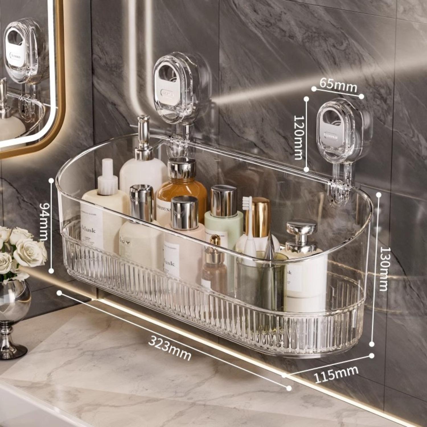 No-Drill Bathroom Suction Storage Box, Powerful Suction Cup Storage Rack Corrugated Suction Cup Storage Holder Shower Shelf