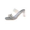 Women's Slippers 2024 Summer New Open Toed Rhinestone High Heel Slippers Female Transparent Heel Shoes for Women