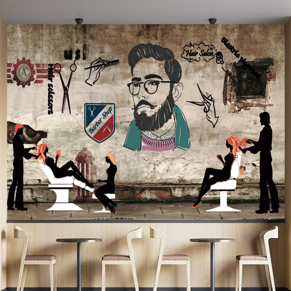 Modern Barber Shop Wall Mural Hairstylist Scissors Comb Scraper Wallpaper Suitable For Barber Shop Beauty Salon 3d Wall Murals