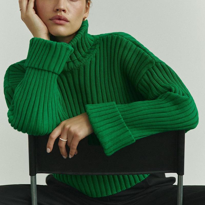 Rollkragenpullover für Damen, einfarbig, gestreift, lässiges Oberteil, verkürzte, ausgestellte Ärmel, Strickpullover