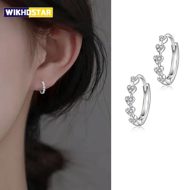 New Heart Hoop Earrings For Women Temperament Simple Inlaid for Women Wedding Silver Color Ear Shiny Zircon Jewelry Accessories
