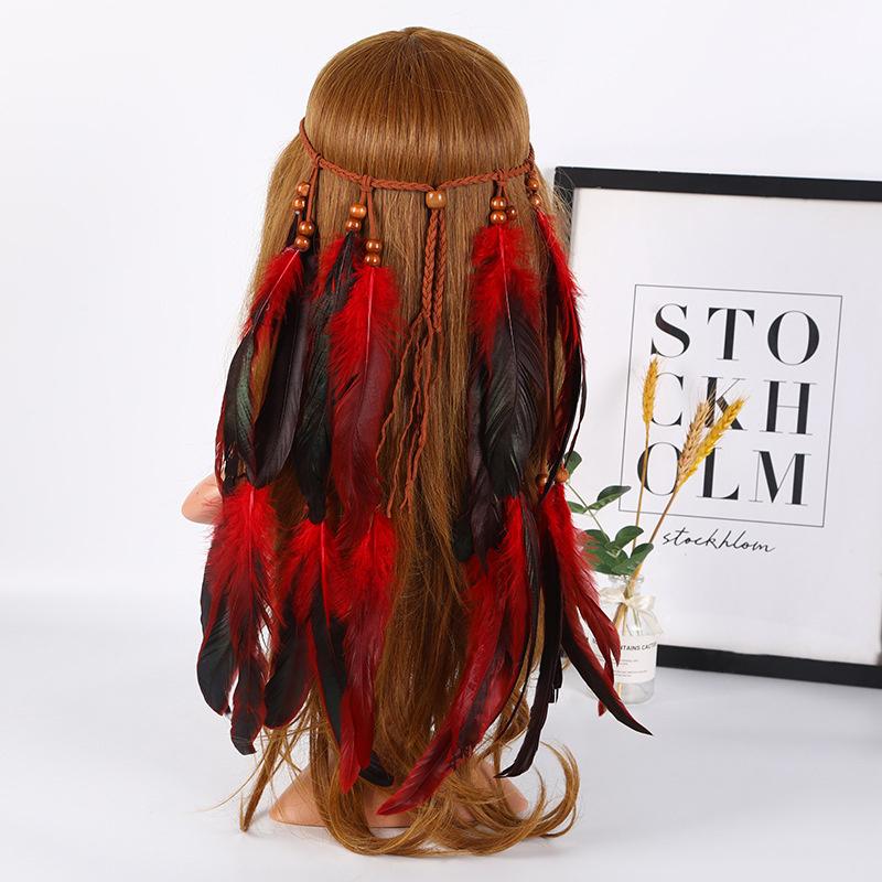 

Halloween costume Indian headdress, Bohemian feather headband, ethnic style headwear accessories F48 Red