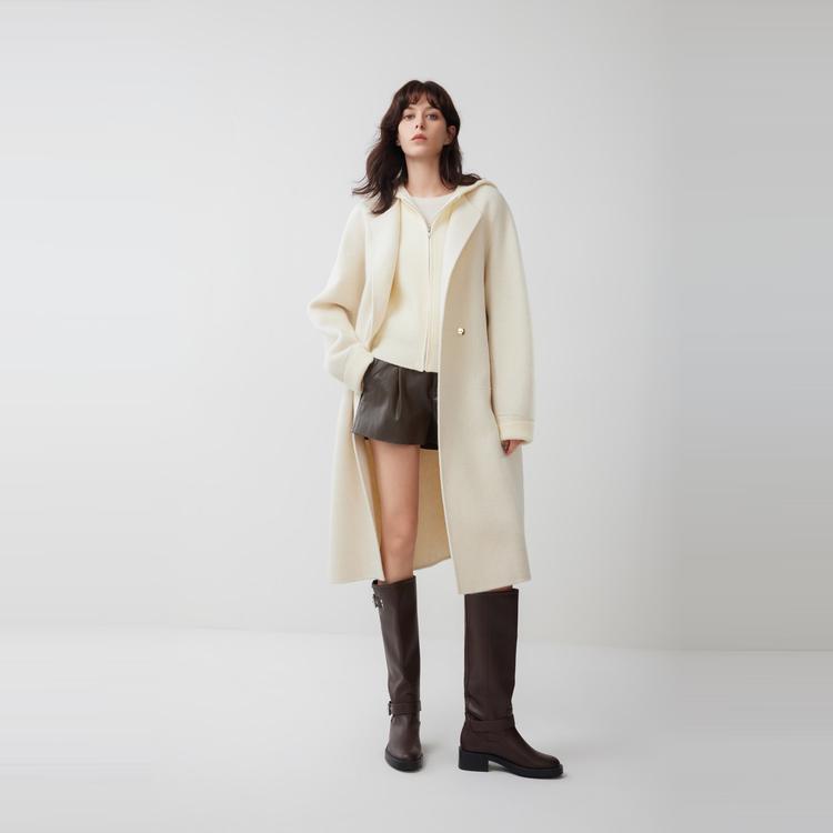 ELLE French Style Patchwork Fashion Design Sheepskin Casual Loose Versatile Comfortable Long Sleeve Double-Sided Woolen Elegant Coat EN52133