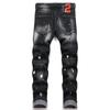 2026 Vintage Mens Slim Fit Jeans Black Distressed Washed Oil Wax Treatment Slim Waist Pants D4068