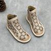 Johnature Stivali Estivi Artigianali Vintage in Vera Pelle Punta Tonda Piatta Traspiranti Traforati Scarpe da Donna