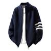 Men's Color Block Stand Collar Zipper Cardigan, Korean Style, 2025 Autumn/Winter Collection, Versatile Three Stripes Knit Sweater Coat.