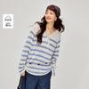 INMAN Women's Striped Tie-Neck Long Sleeve Knit Sweater
