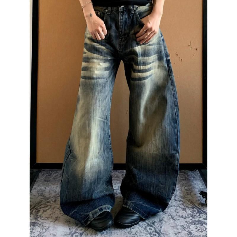Vintage Washed Distressed Denim Jeans Men Women Loose Straight Leg Wide Fit Casual Trousers Collection