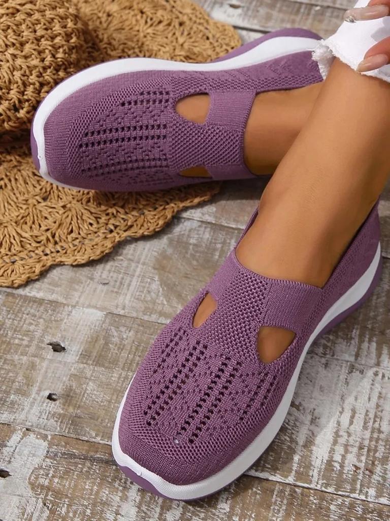 Women Flats Soft Sole Knitted Sneakers Women Breathable Comfort Loafers Casual Sports Shoes Woman Lightweight Hollow Out Shoes
