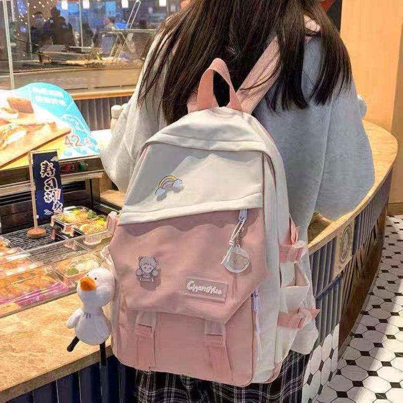 Pendant Feeling High Value Schoolbag Contrasting Color Large Capacity Female High School Student Computer Backpack Niche Harajuku Male