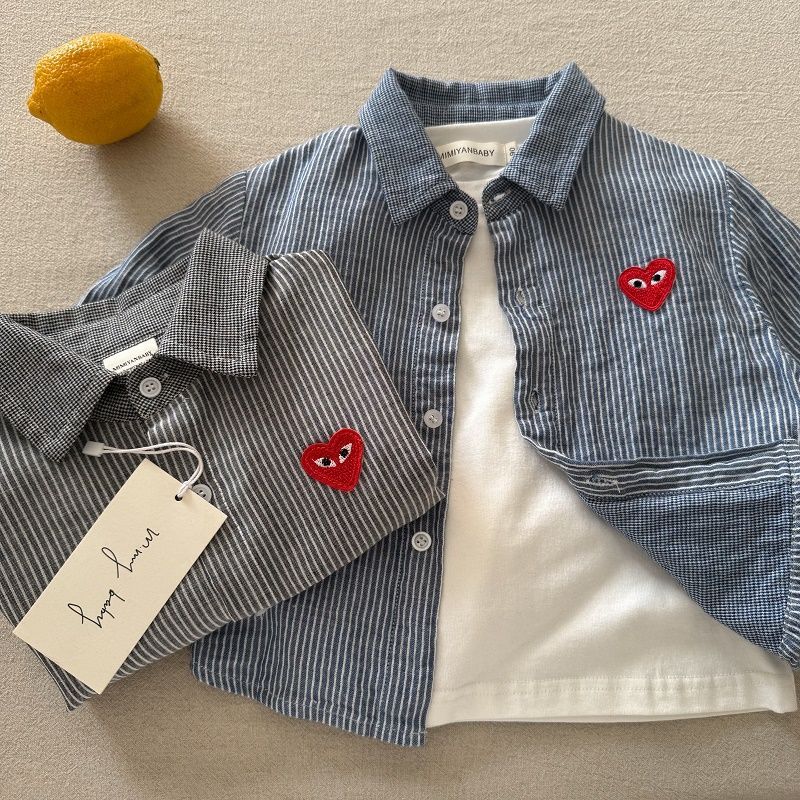 Boys Spring Autumn Heart Striped Long Sleeve Shirt Baby Collar Casual Top 90