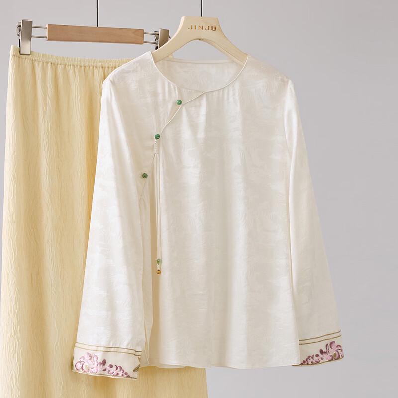 Golden Chrysanthemum New Chinese Style Silk Embroidered T-shirt