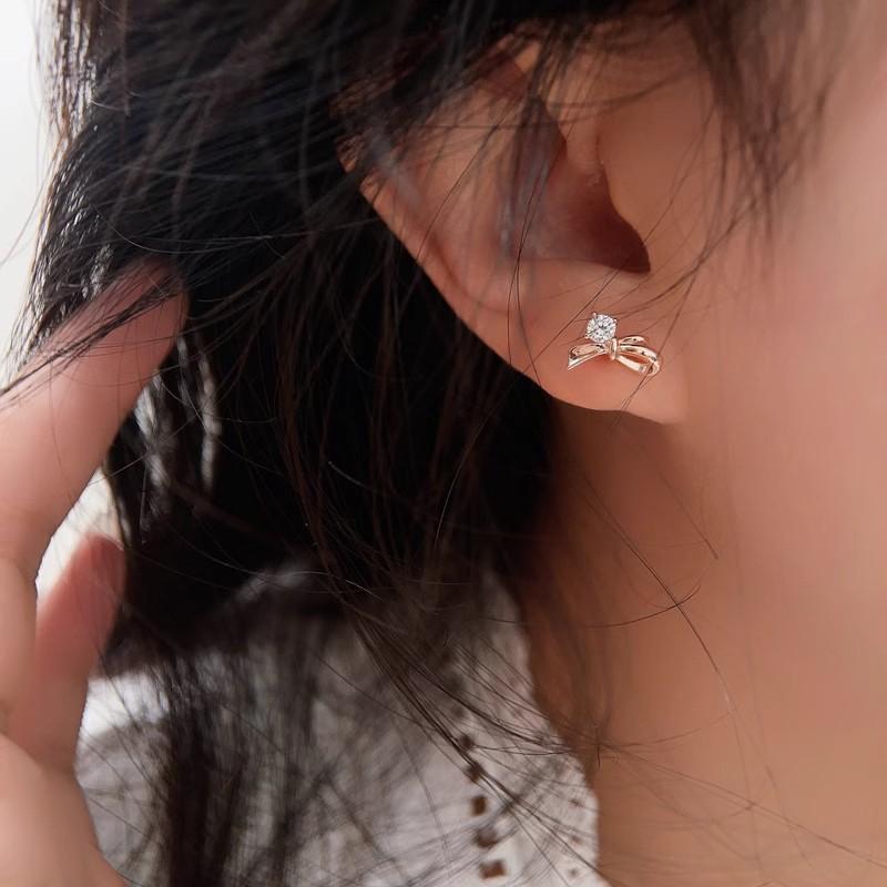 Anenjery Geometric Zircon Star Bowknot Earrings for Female Niche Light Luxury Versatile Fashion Earrings Jewelry Gifts