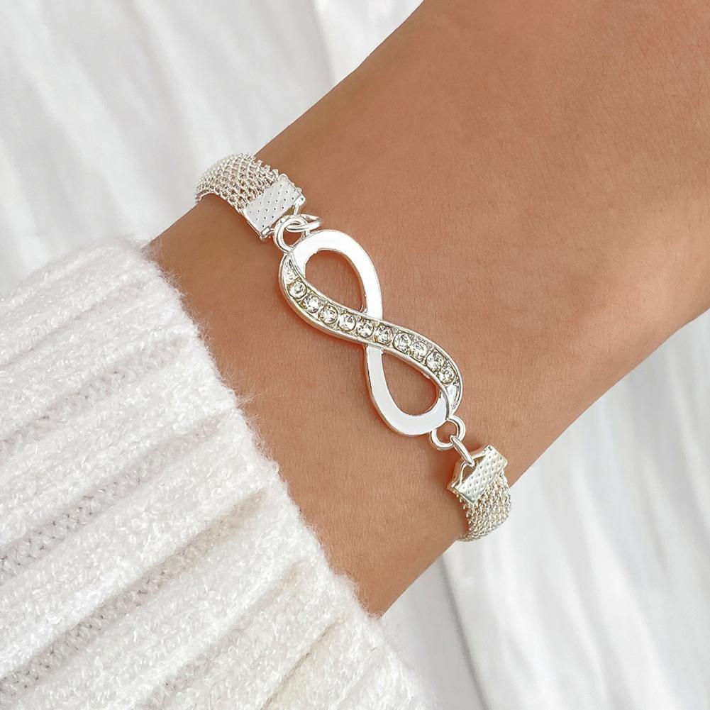 3 Pcs Women Bracelets Rhinestone Decor Hollow Infinite Symbol Heart Stackable Wrist Jewelry Lady Prom Party Wedding Bangle Set