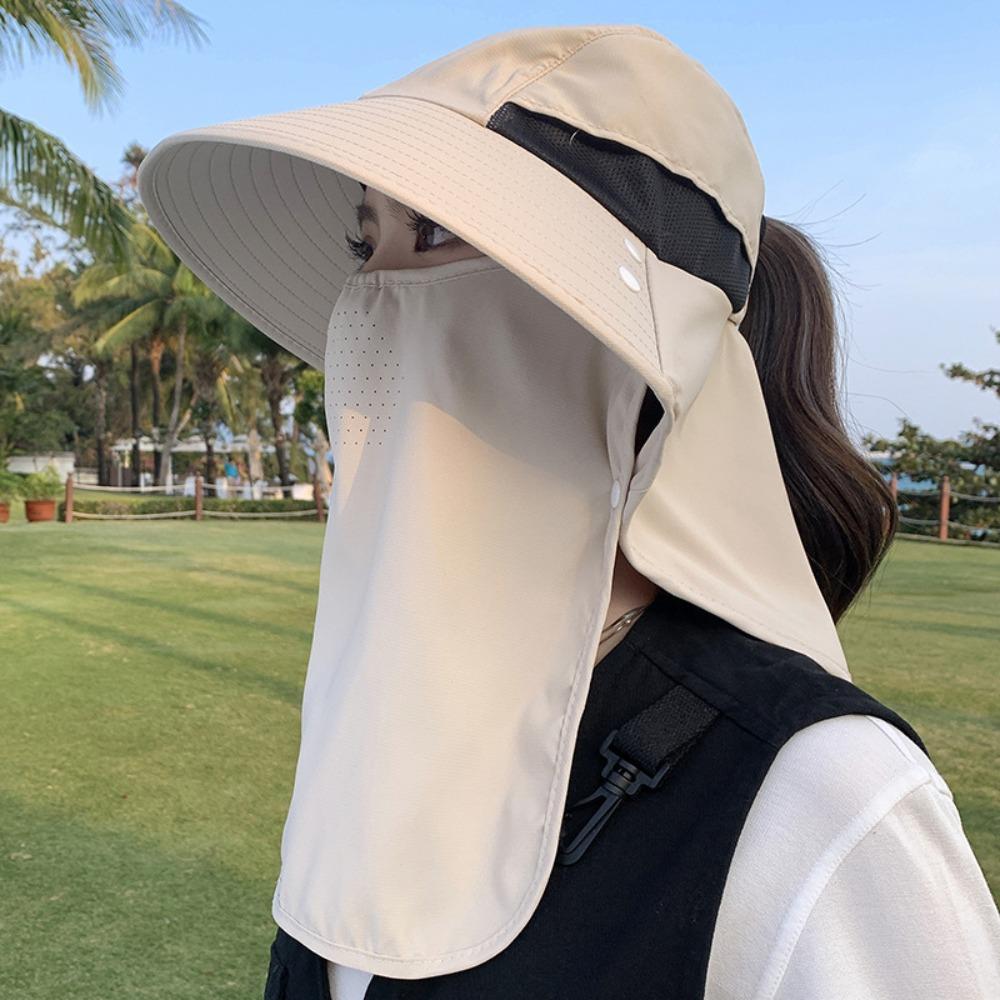 Wide-Brimmed Sunshade Shawl Cap Solid Color Anti-UV Cap Sun Hat Neck Protection Hat  Women