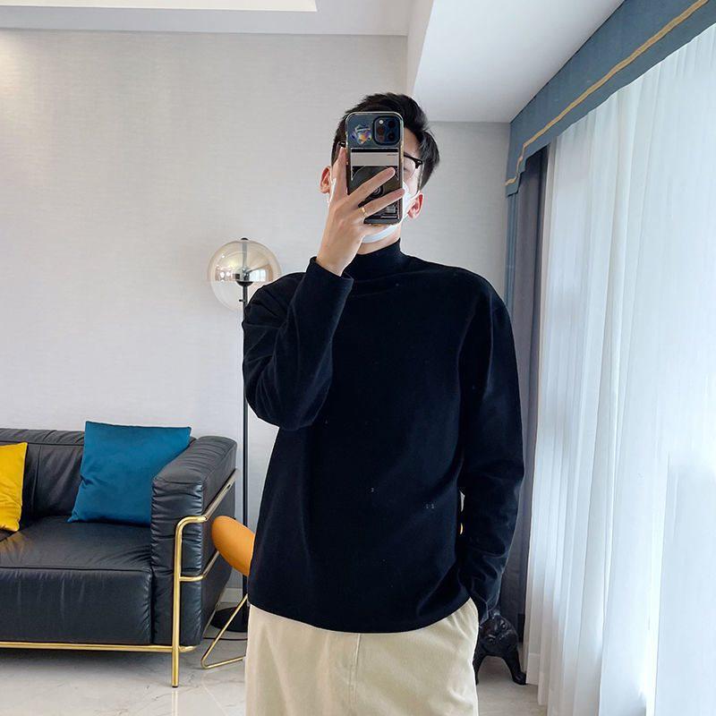 

Мужская футболка с полувысоким воротником и длинным рукавом в корейском стиле - Повседневный осенне-зимний топ на флисовой подкладке L, 100-120 lbs