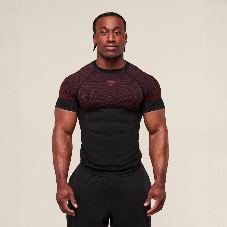 GYMSHARK Herr Quick-Dry Andningsbar Kompressionströja, Kortärmad Muskellinje T-shirt