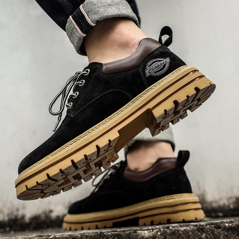 Autumn Men Casual Shoes Suede Leather Work Shoes Male Lace-up Flats Sneakers Platform British Business Party Dress Shoes