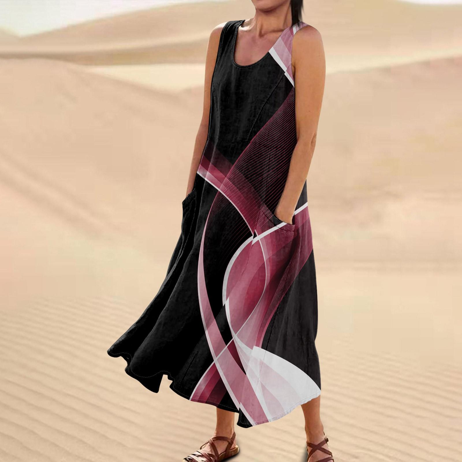 

Платье для женщин, весна-лето в стиле бохо, повседневное модное платье без рукавов для праздника, большой размер XL