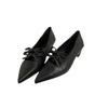 2025 Autumn New Pointed Head Shallow Mouth Low Heel Single Shoes Bow Lace Up Thick Heel Medium Heel Women's Shoes Versatile Small Leather Shoes