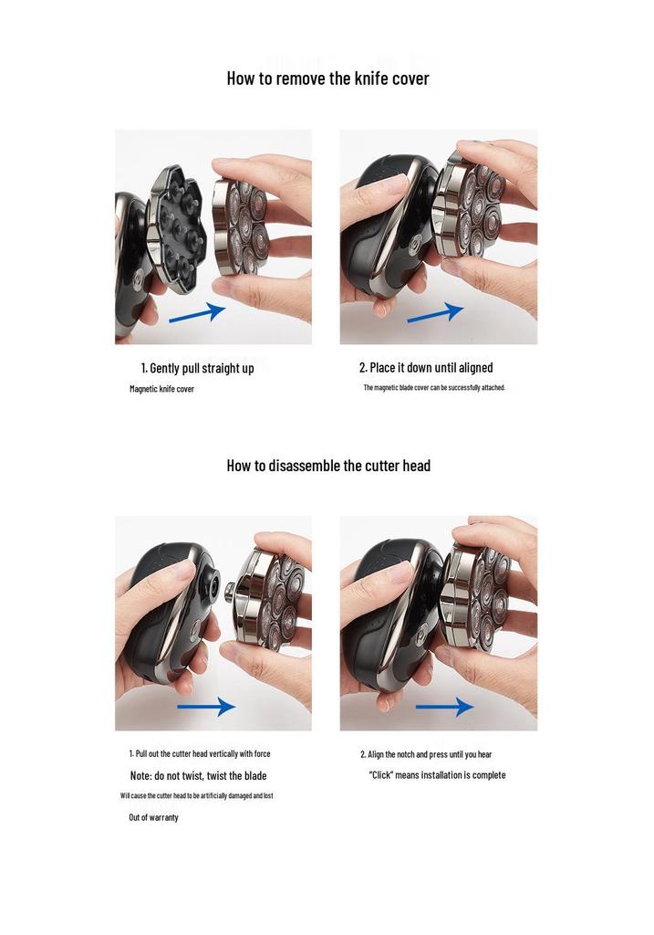 High-Power Waterproof Electric Shaver for Men's Bald Head