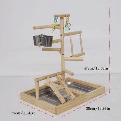 Evcil Papağan Oyun Standı Kuş Oyun Alanı Ahşap Kuş Oyun Standı Renkli Merdiven Tepsi Yemlik Kapları Salıncak ve Muhabbet Kuşu İçin Oyuncaklar