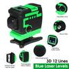 New 3D 12 Green Lines Laser Level+Tripod+Bag 505nm 360 Degree Rotation Auto Leveling Horizontal Vertical Laser Beam for Wall