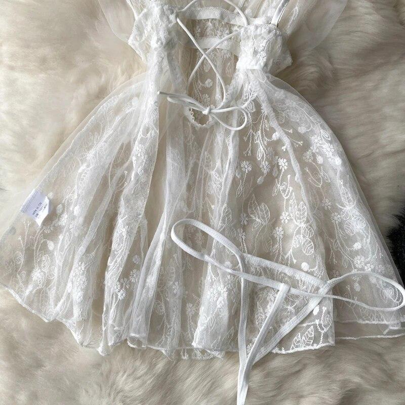 Ladies Sensual Camis Night Dress Fashion Mesh Embroidery Sexy Underwear Slim Pajamas 2023 Lingerie Sheer Nightwear