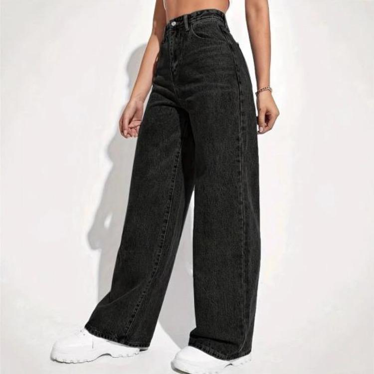 High Waisted Wide Leg Jeans Women's Stretchy Boyfriend Denim Pants Straight Loose Baggy Pockets