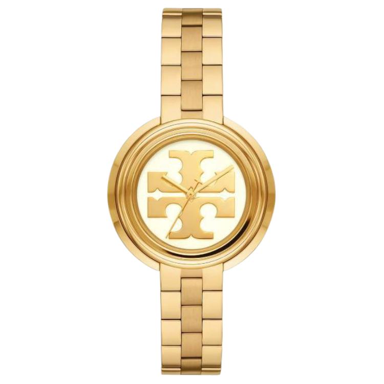 Tory Burch Quartz Watch Stainless Steel Band 36Mm Gold Dial 30M Water Resistant Women Watches TBW6208
